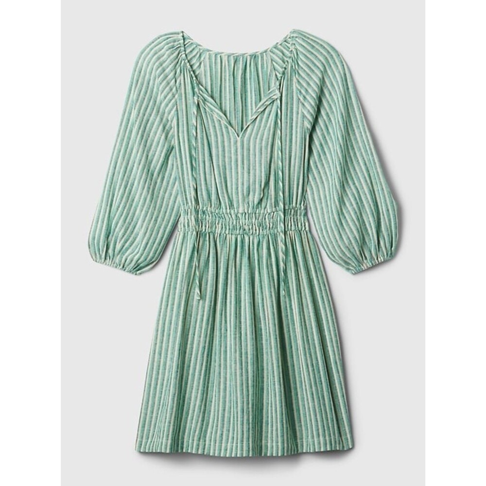 NWT GAP Green and White Striped Linen-Blend Mini Dress